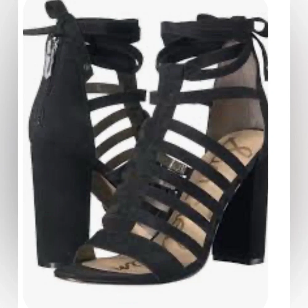 Sam Edelman Yarina Black Strappy 4” Chunky Heel‎ Leather Sandals Women’s 7.5 EUC